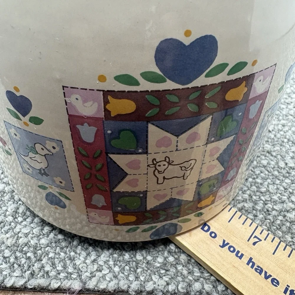 Country Quilt Canister VTG Ceramic Made In Mexico Lofisa Cottage Core Ducks Cats